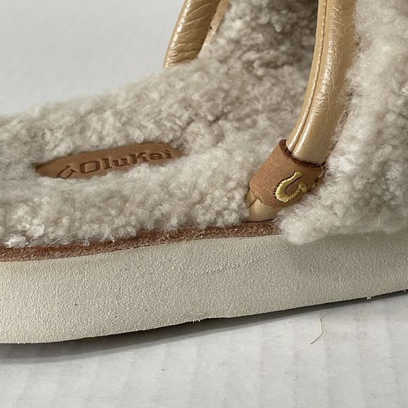 Olukai Womans Pupu Mua Slippers Slip On Shoes Genuine Shearling Leather Trim 10 - Picture 9 of 11